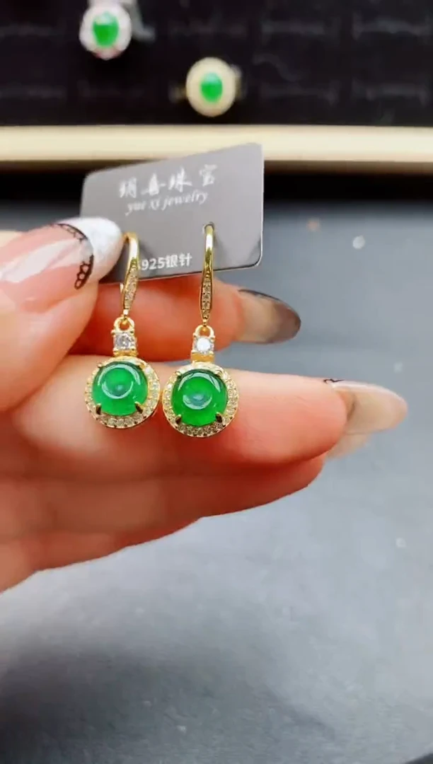 翡翠银S925镶嵌耳饰0690606