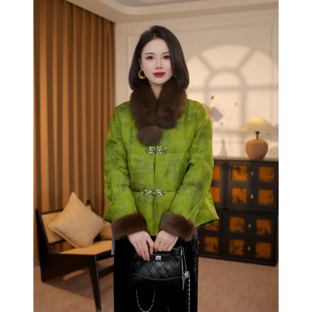 【青芜】新中式高定保暖冬2025气质加厚鹅绒服百搭外套G9099