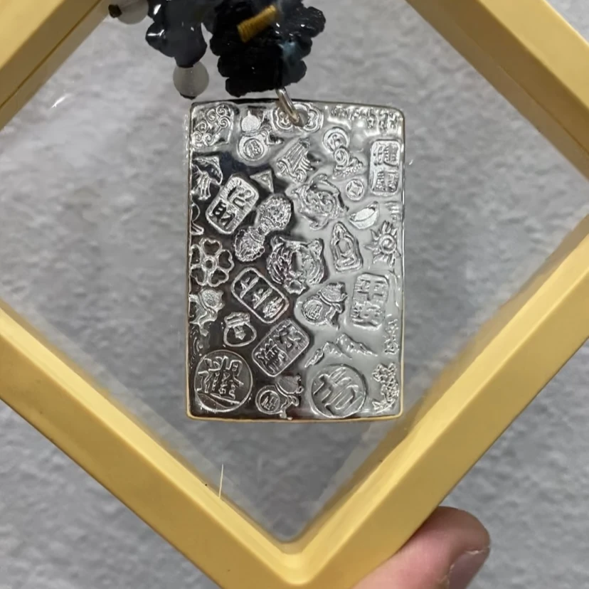 足银银制品 50克吉言牌祥云吉言牌吊坠纯手工 足银999生日礼物