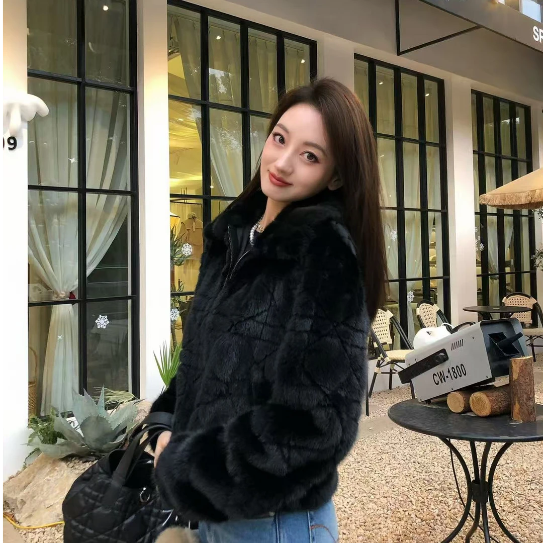 未使用 TFOURNNINE 「New Look」秋冬短款菱格水貂皮草外套