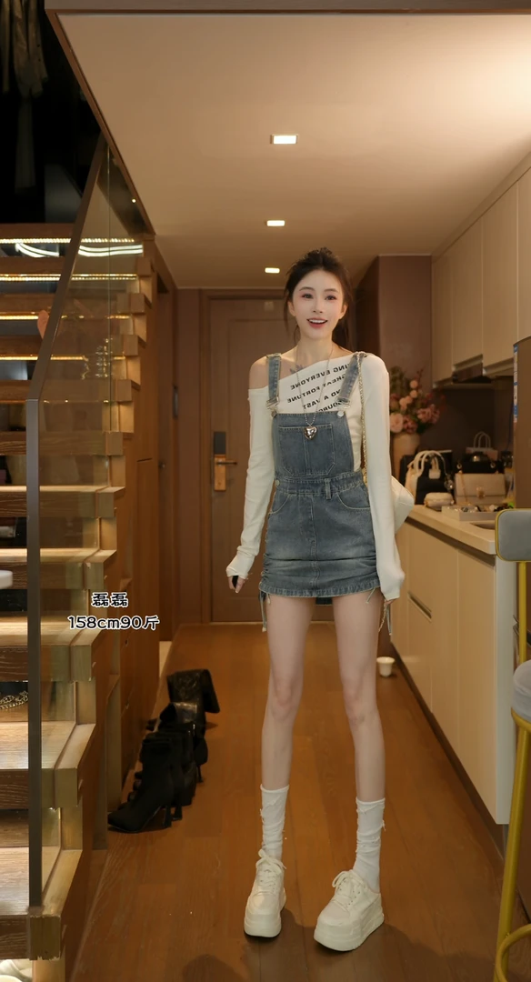 磊磊【甜酷少女】原创背带抽绳设计背带裙2376