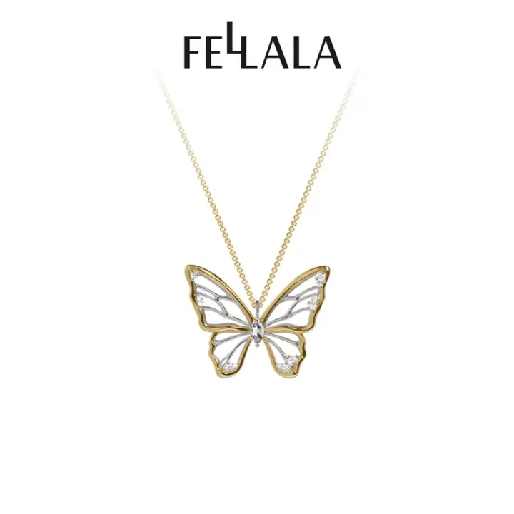 Fellala/翡拉拉「化蝶」双色长V型链独特时髦蝴蝶项链