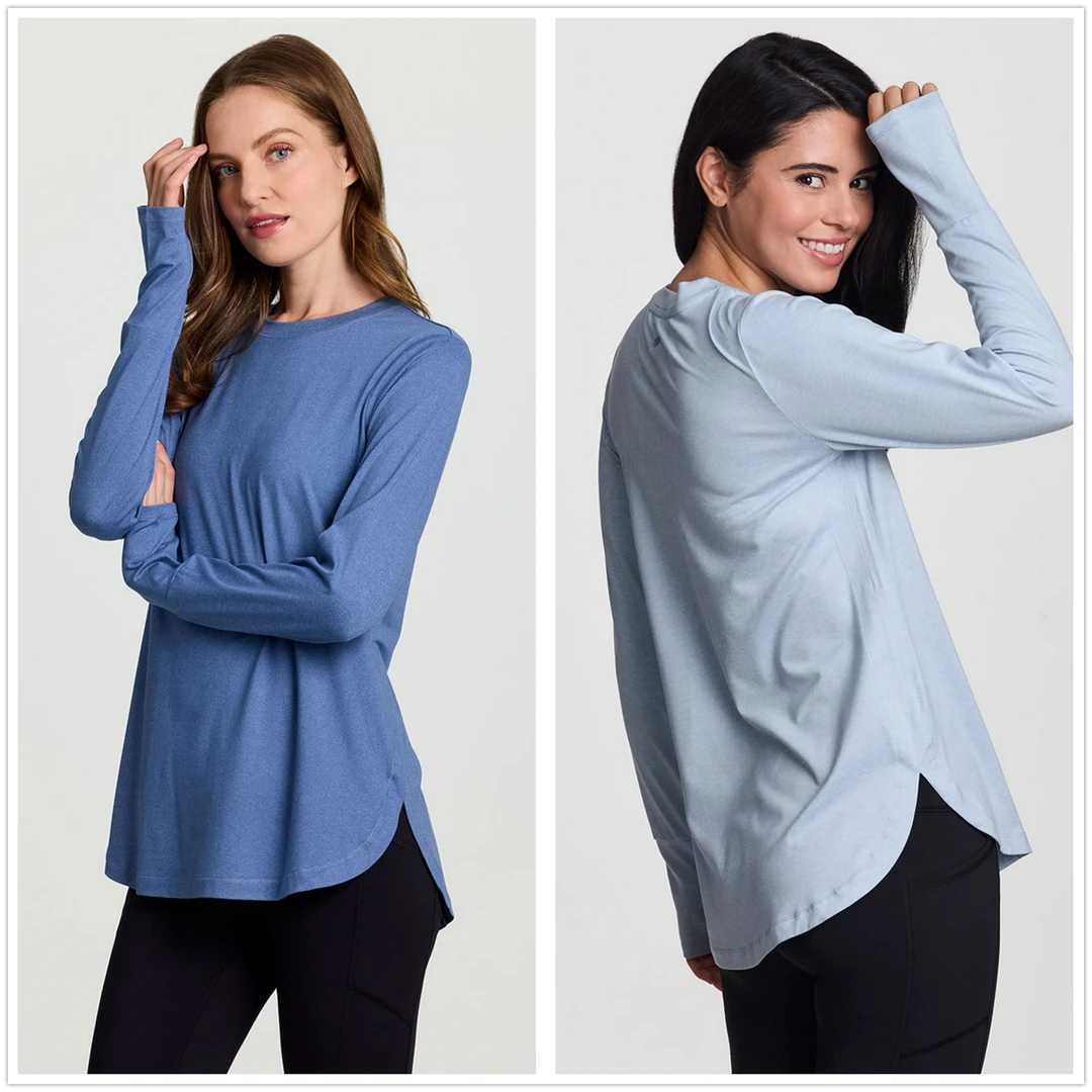 运动长袖T恤圆领磨毛两侧小开叉设计亲肤透气休闲日常穿搭Q323