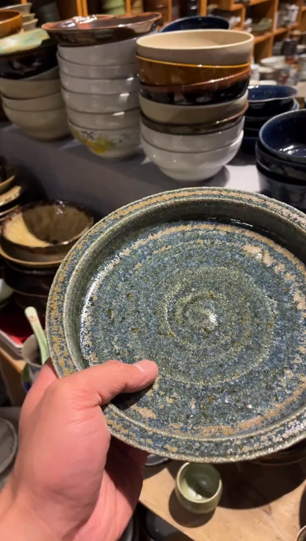 【闪购商品】瓷片295     粗陶蓝平沿盘1个