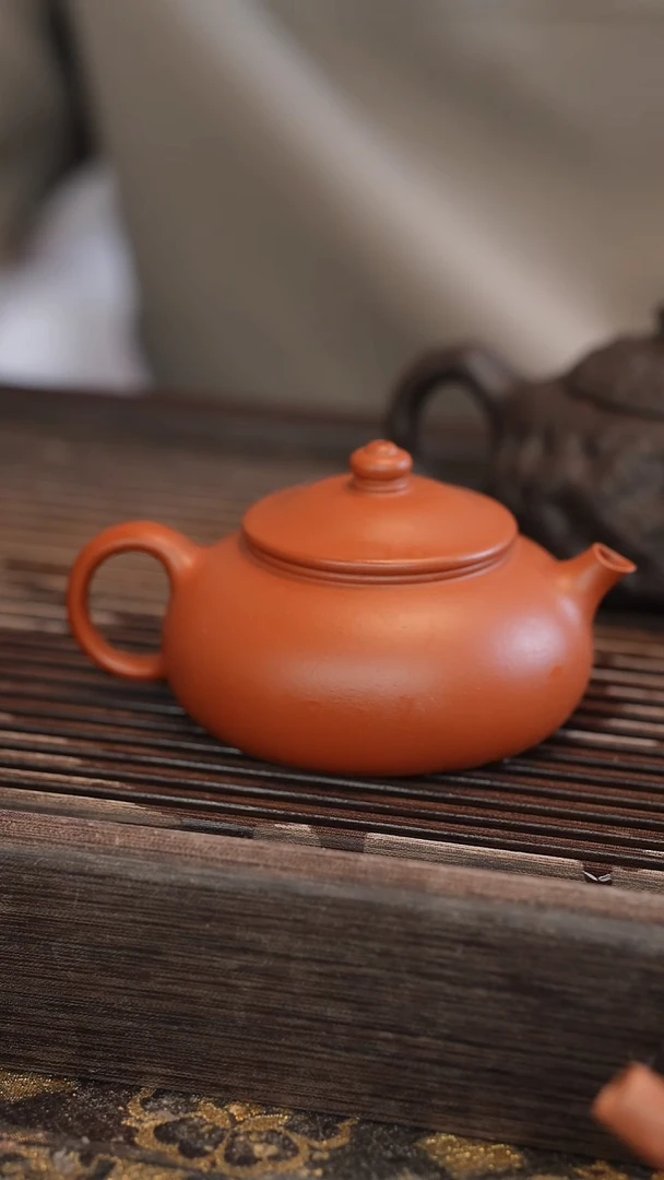 茶壶紫砂寒江 朱泥 半手工 180cc