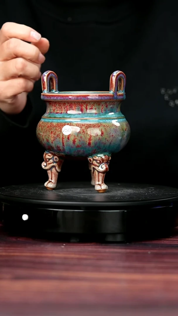 壶瓷751#李盼龙一级品原矿钧瓷三足鼎