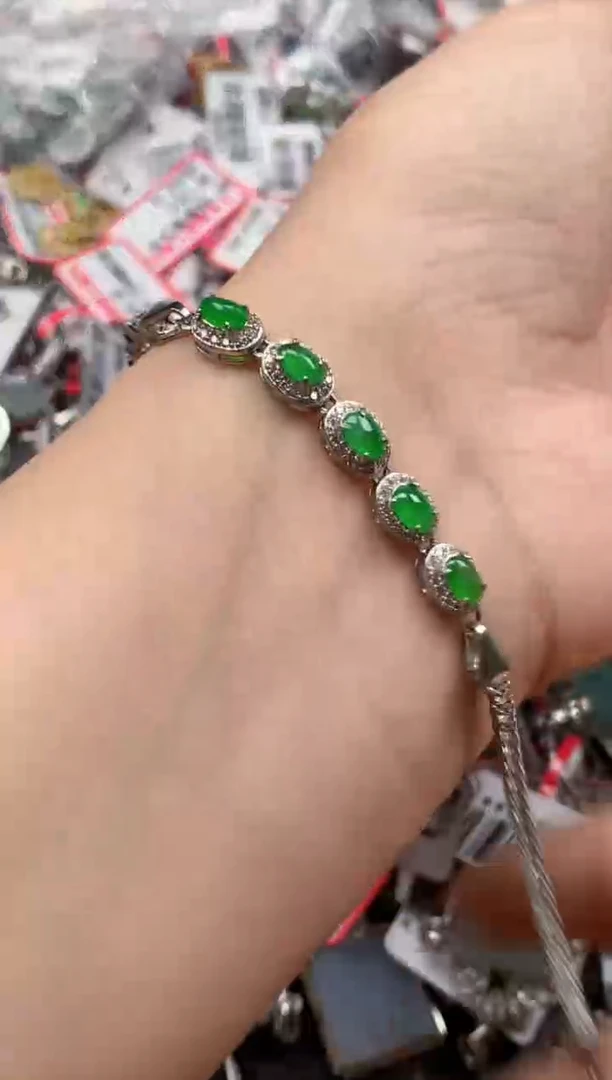 银S925镶嵌戒指翡翠天然A货缅甸翡翠