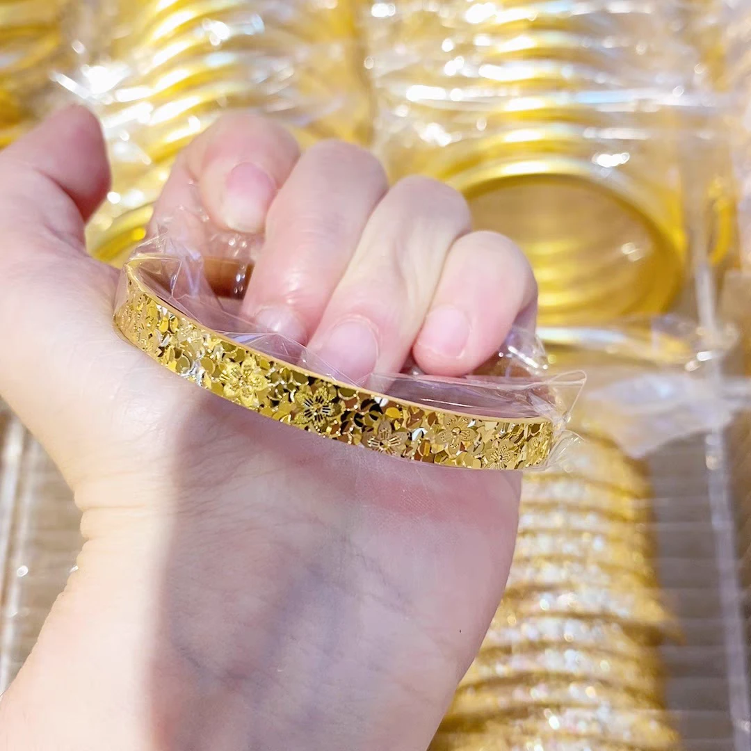 铜合金手镯 店里同款金色素圈爆闪碎冰冰桃花手镯送女友时尚百塔