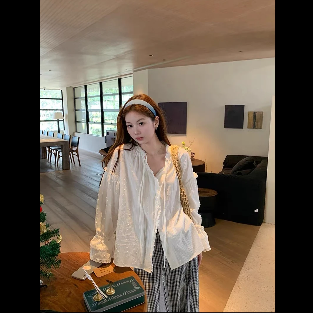 2025秋季新款韩系气质长袖宽松设计感温柔上衣显瘦宽松长袖衬衫女