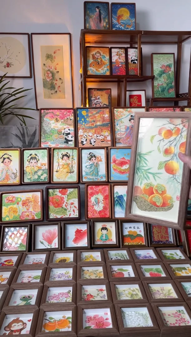 【闪购商品】国画【一筐好柿子】纯手绘国画摆台