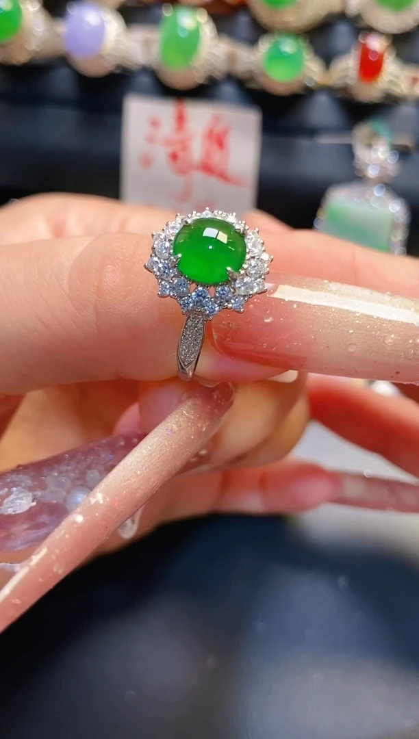 银S925镶嵌戒指翡翠天然