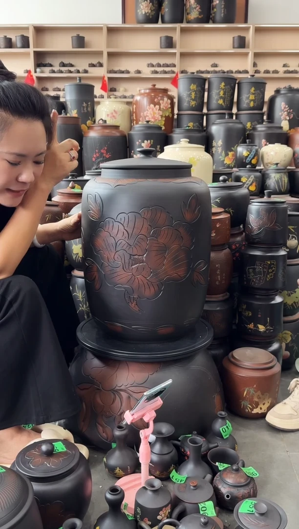 罐瑕疵茶缸高51cm  牡丹花  743
