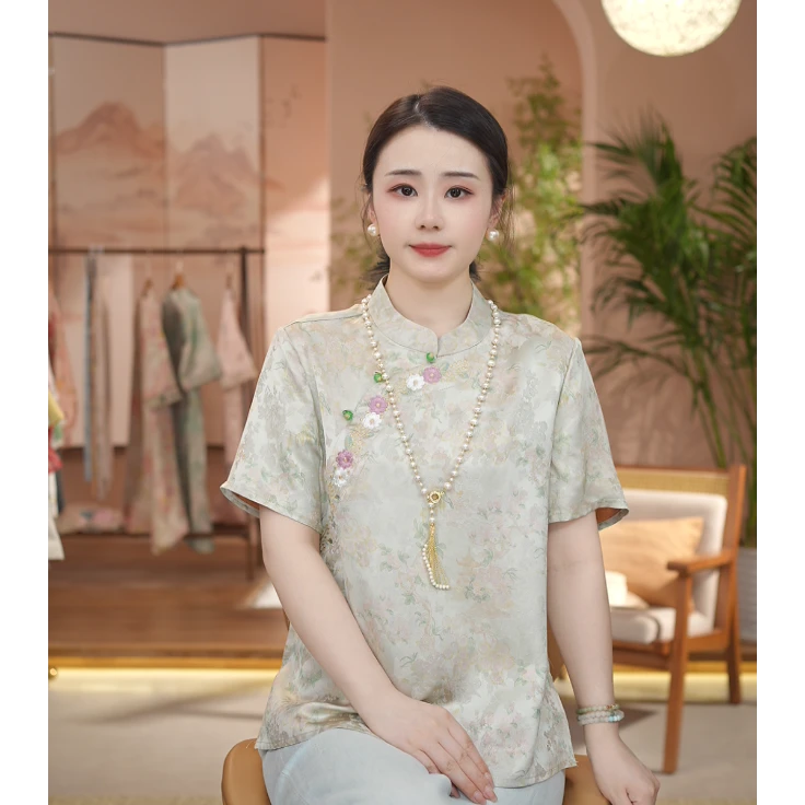 《 长安花-短袖》新中式提花国风时尚休闲防晒透气短袖