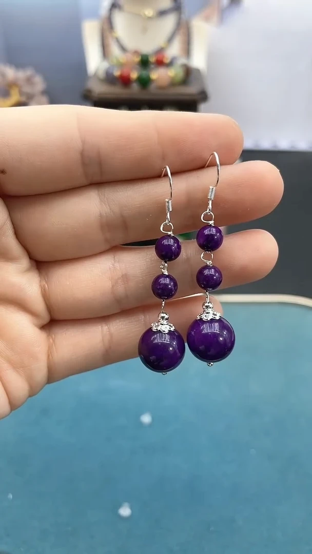 苏纪石（舒俱来）银S925镶嵌耳饰数据来三珠