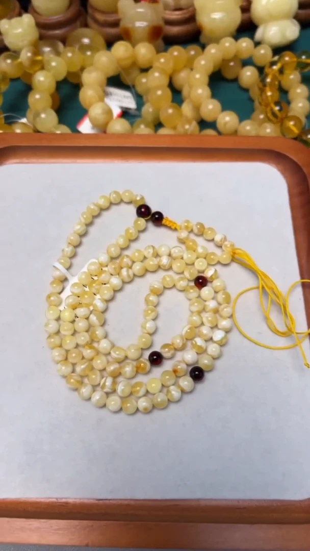 手串琥珀未镶嵌p31金白妖花佛珠  16.17克 6mm