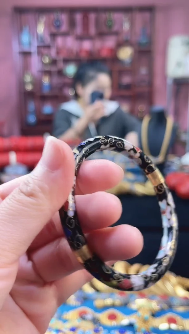 非遗 景泰蓝开口镯 56-63 黑