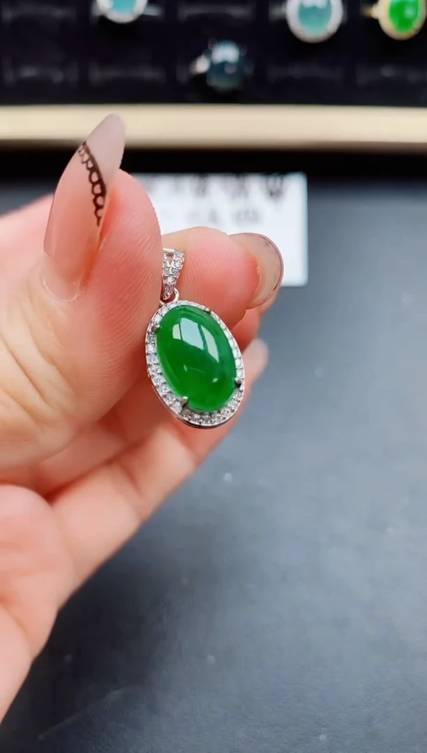 翡翠银S925镶嵌吊坠(赠链)8000