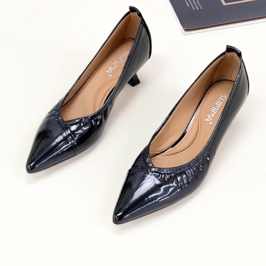 2025春季新款高质量真皮女单鞋3-5细高跟舒适百搭尖头时尚气质