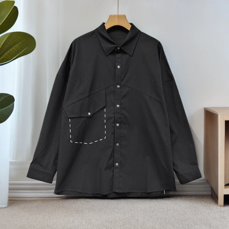 长袖衬衫男士春季纯色简约百搭日系休闲翻领衬衣5863