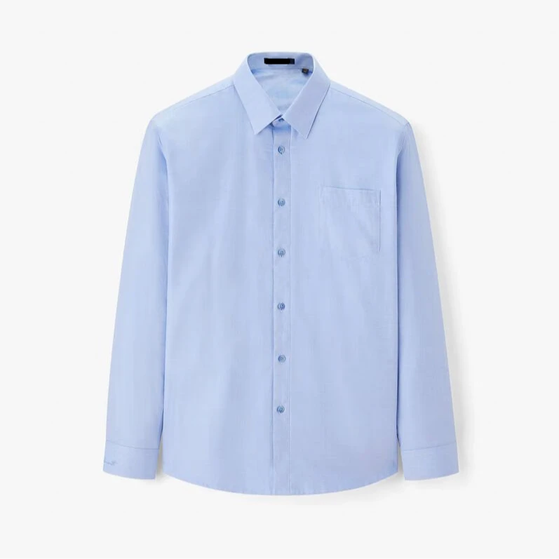 100%棉男士净色休闲长袖衬衫保暖款 内搭外穿通勤日常长衬