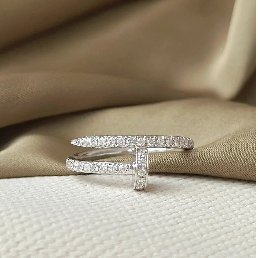 99新 Cartier/卡地亚 大头活动 18K白金 钉子戒指 适合54-55