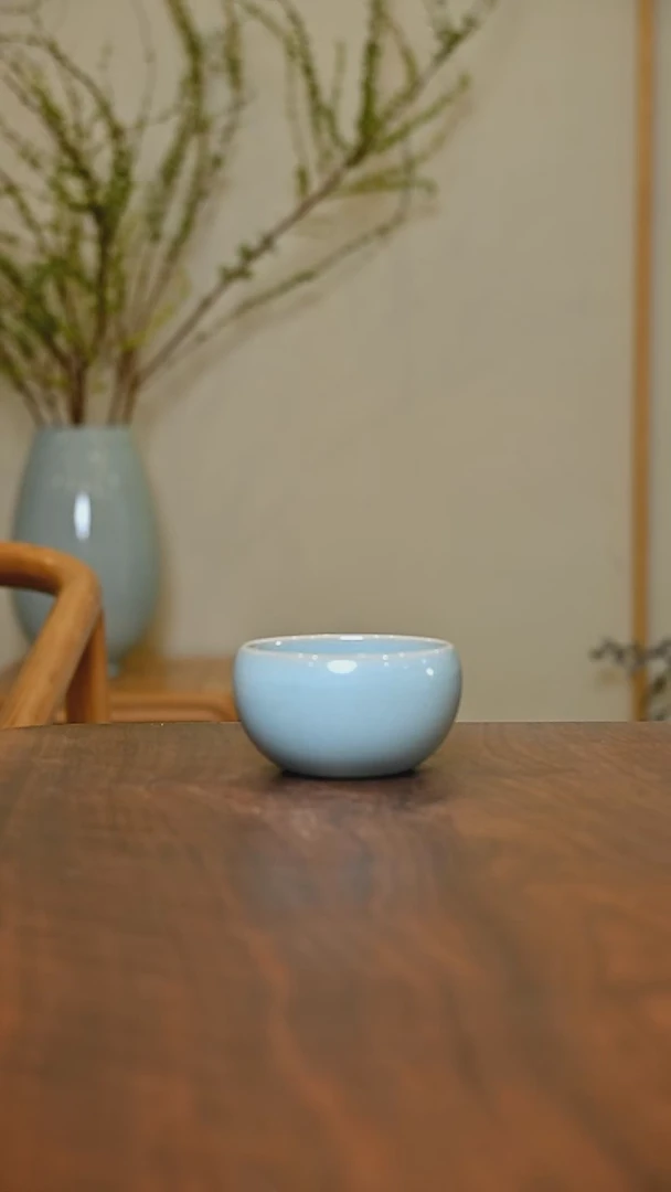 圆钵杯 天青 微瑕 朱法喜款