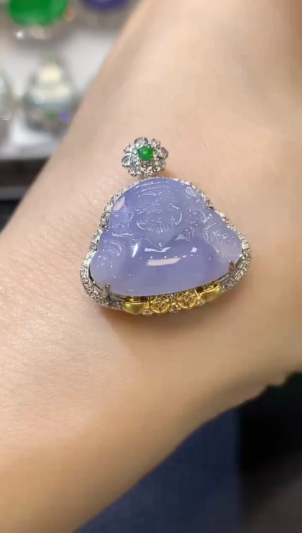 【闪购商品】翡翠吊坠(不含链)18K金镶嵌A23 紫货有一定色差