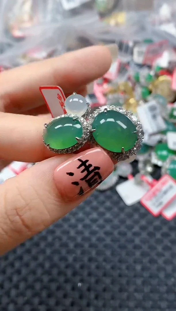 银S925镶嵌戒指翡翠天然A货缅甸翡翠