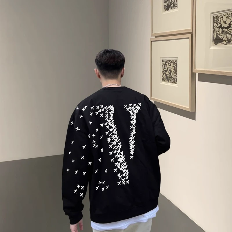 VLONE CRAZY小飞机大V小众潮牌美式秋冬加绒宽松男士情侣圆领卫衣