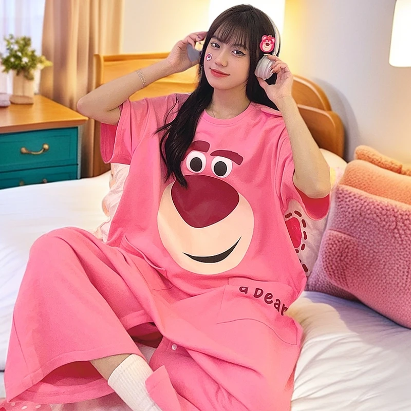 【一衣两穿】夏季短袖连体睡衣女宽松加肥加大码胖MM200斤家居服