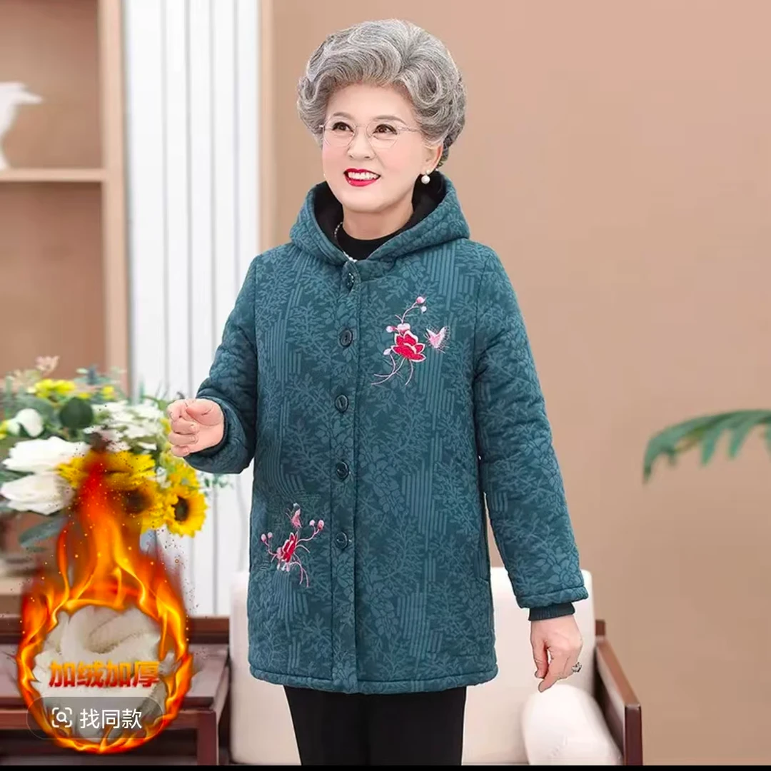 BB1奶奶冬装棉袄加绒加厚棉衣服60岁70绣花中老年人妈妈外套女