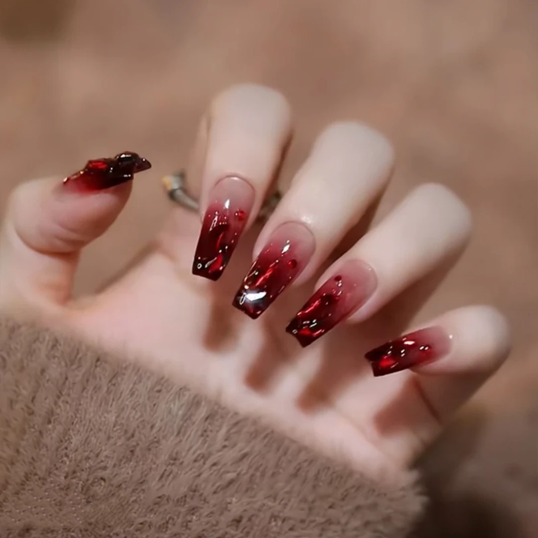 鸿运当头-新年红满钻美甲手工穿戴甲-10片装