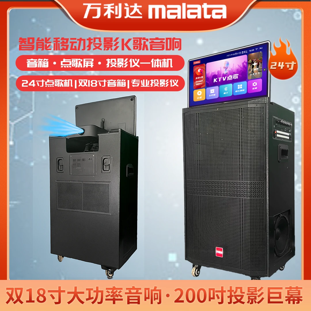 万利达投影k歌音响一体机/双18寸大功率/24寸屏/直播户外音响818