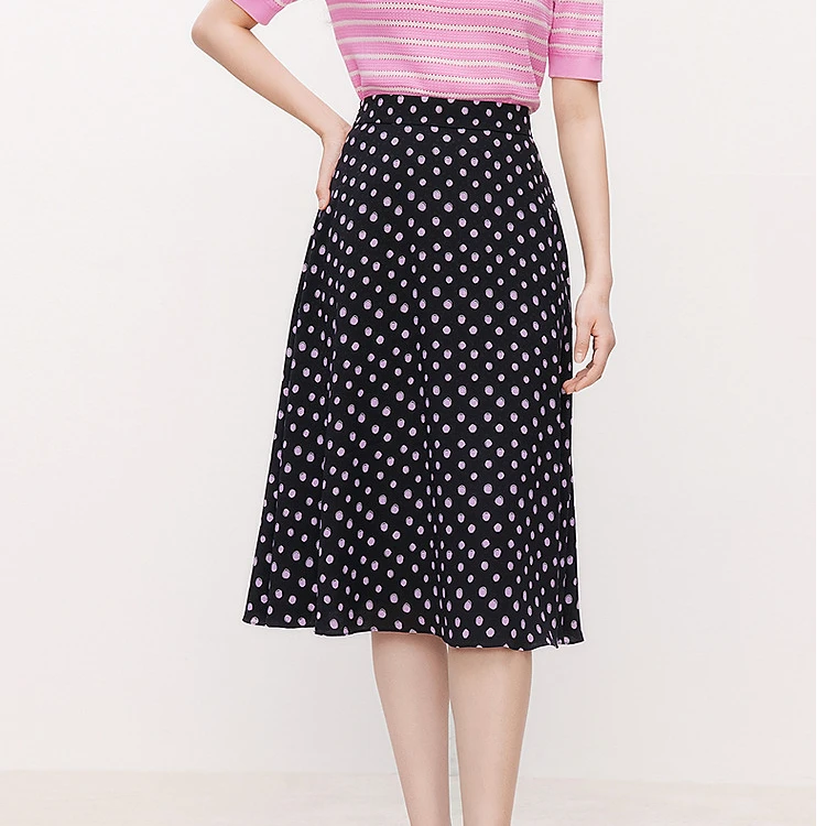 【晨粉专享价】珂莱蒂尔2025夏季新款黑色复古波点经典高腰半身裙女