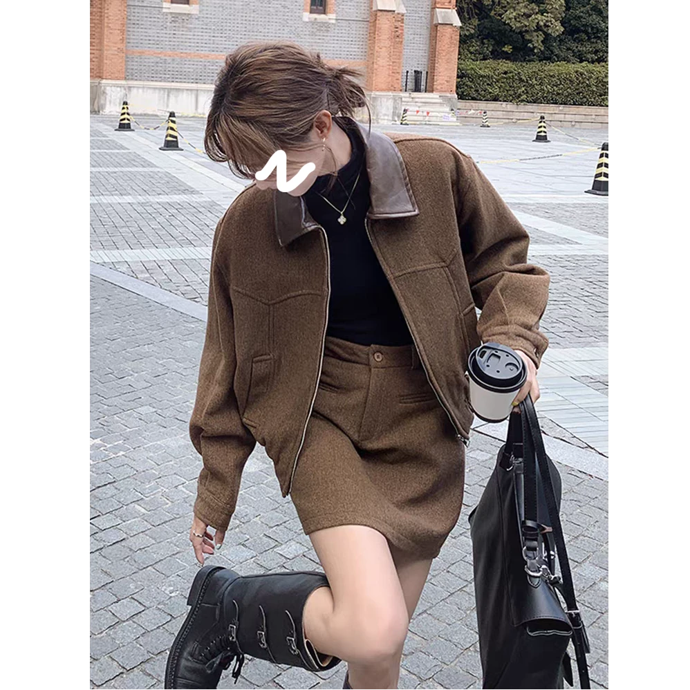 美拉德毛呢套装裙女秋2025超火气质韩版高级感减龄短裙两件套秋冬