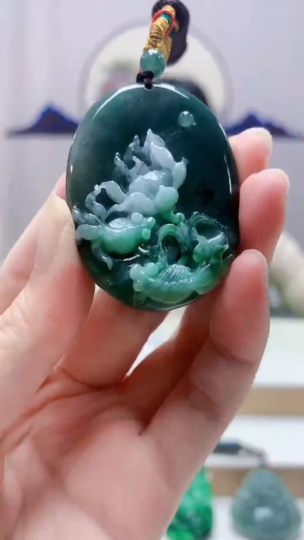 未镶嵌定制翡翠4852zm-毛货挂件66荷叶鱼