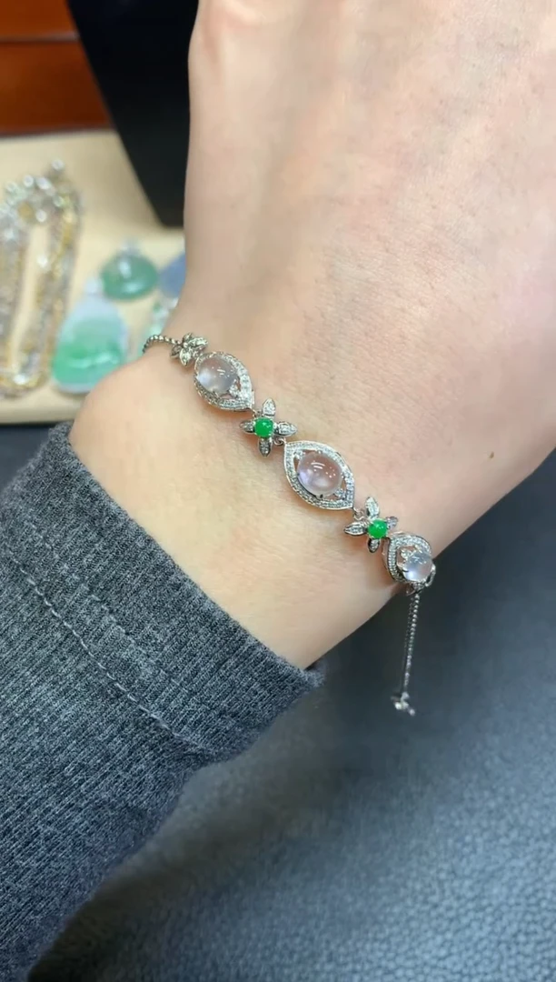 【闪购商品】翡翠手链18K金镶嵌蛋面【无服务费】