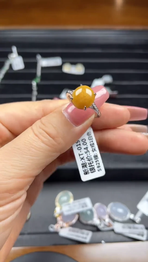 银S925镶嵌戒指翡翠天然翡翠A货