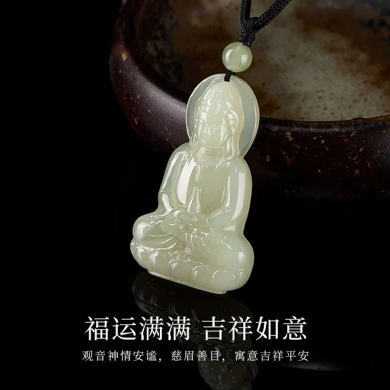 和田玉观音吊坠观音精美雕刻男女通用平安玉佩挂件生日礼物送女友