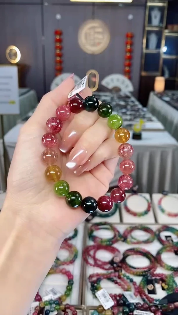 未镶嵌收藏级老矿色标彩虹单圈11mm+碧玺hon多样性发一条