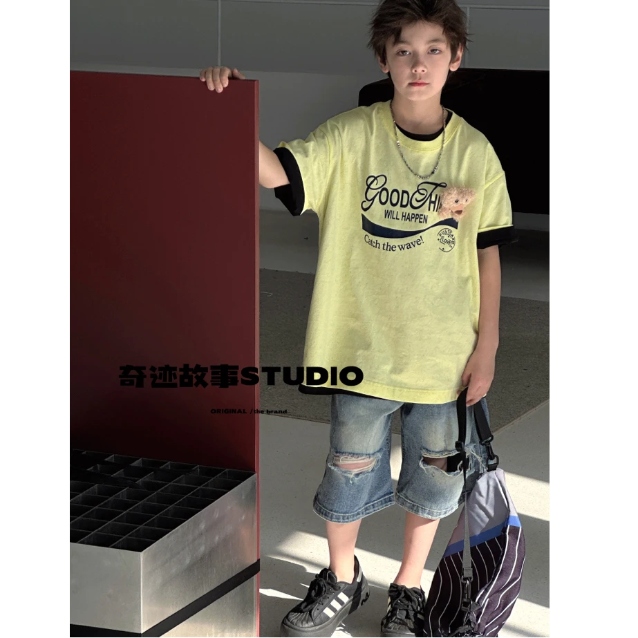 【杨少华服饰】男童夏季圆领T恤嘻哈字母印花休闲美式帅气国潮2972