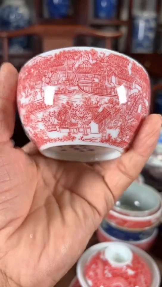 柴窑釉里红姑苏繁华图杯杯