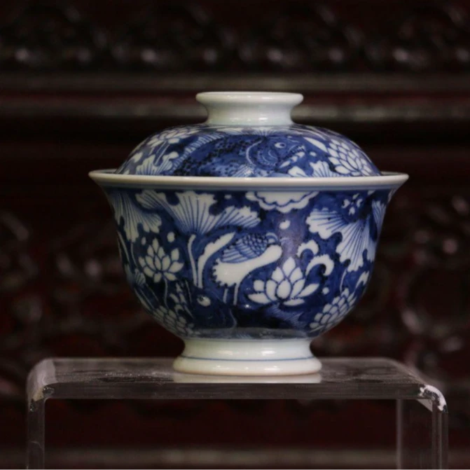 【逸古堂】一路莲鱼元宝盖碗