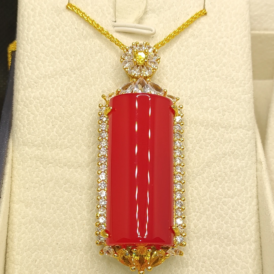 3003红景天然玉髓大圆柱h玛瑙吊坠d