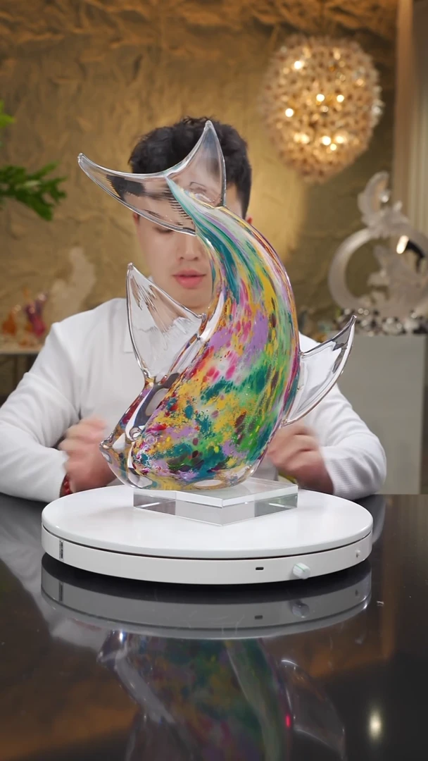 琉璃手工艺品设计款鱼摆件带底座