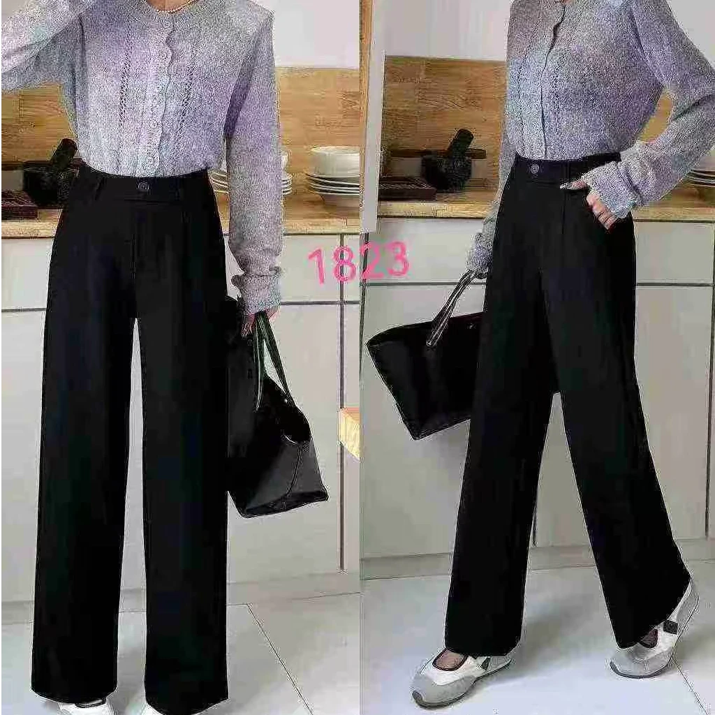 1823裙韵早秋新款半松紧百搭休闲直筒裤