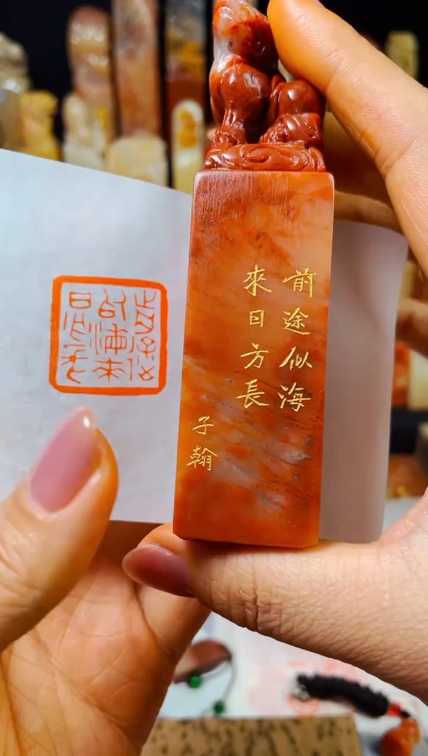 【闪购商品】老挝石印石手工篆刻《前途似海来日方长》2.6