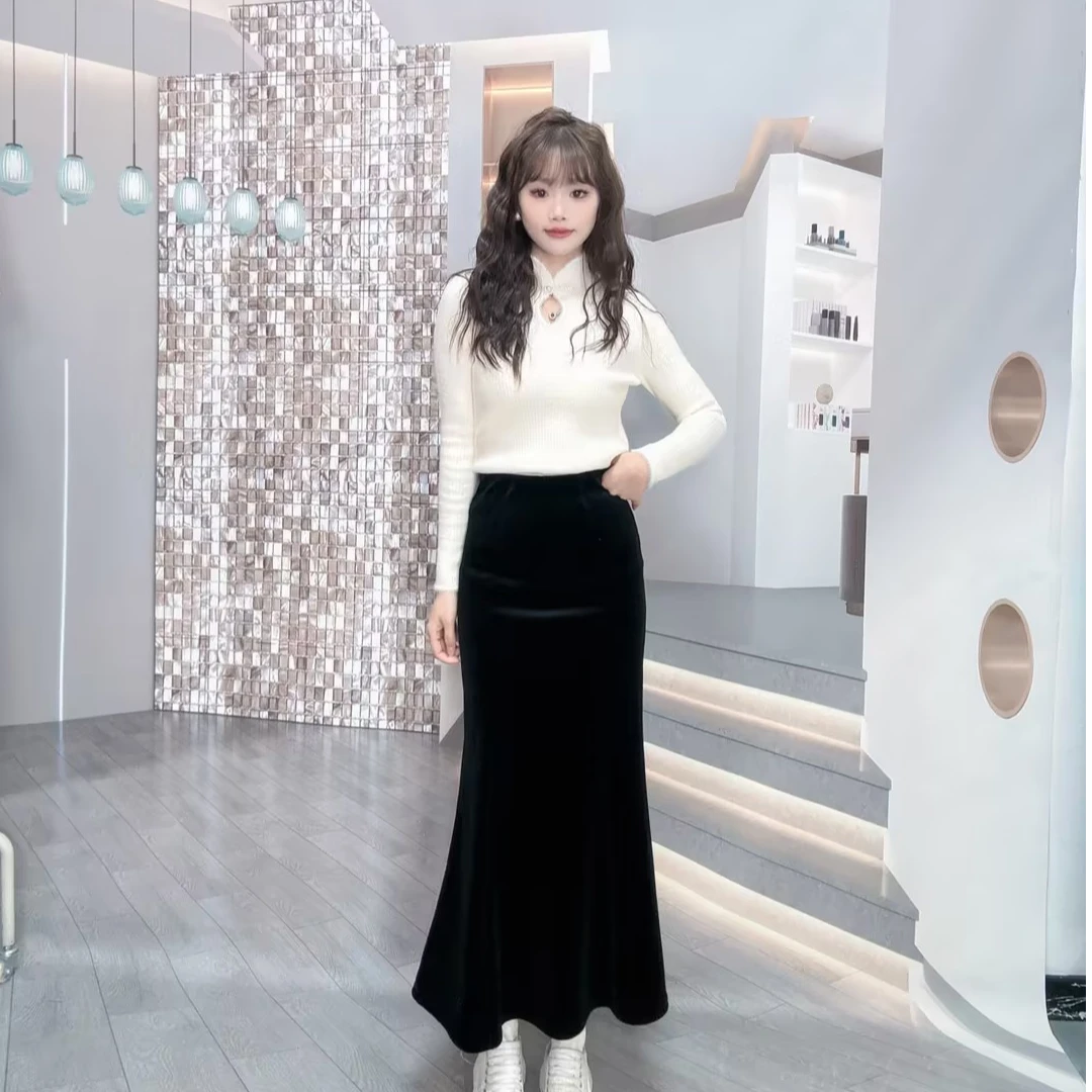 ins显瘦时尚鱼尾丝绒半身裙4244369110