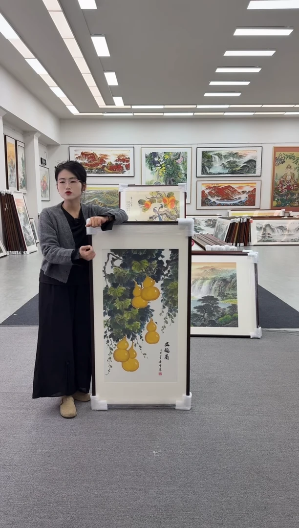 国画手绘125*65五福图