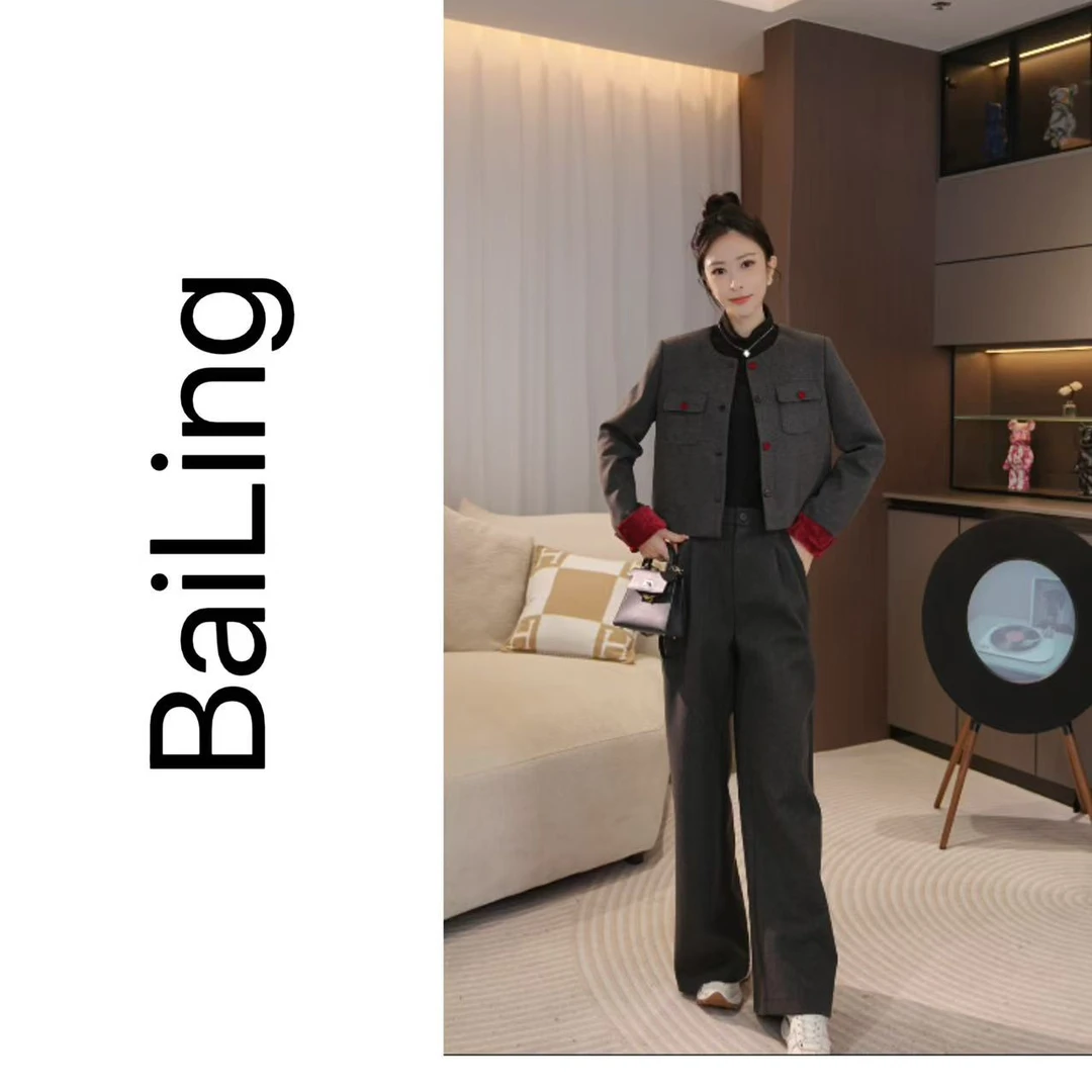 LN设计感加棉外套女24年秋冬新款轻奢高级感阔腿裤两件套BN0374
